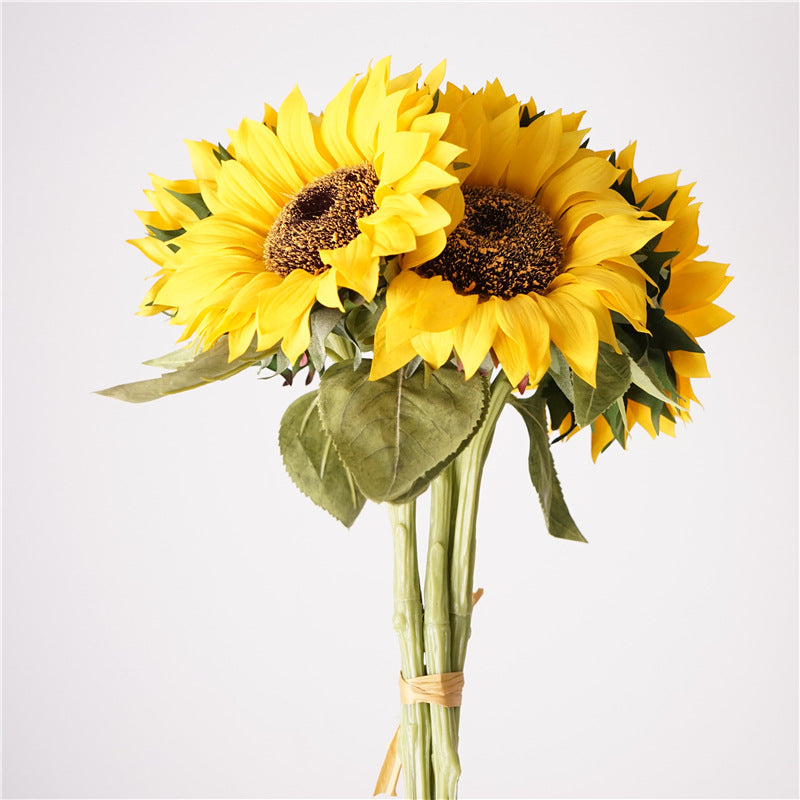 003Rustic Style 5-Stem Bundled Artificial Sunflowers, Fake Sunflower Stems for Floral Arrangement, Floor Decor Ornaments for Shops & Hotels