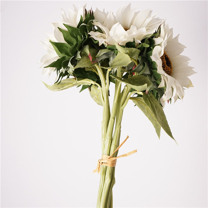 003Rustic Style 5-Stem Bundled Artificial Sunflowers, Fake Sunflower Stems for Floral Arrangement, Floor Decor Ornaments for Shops & Hotels