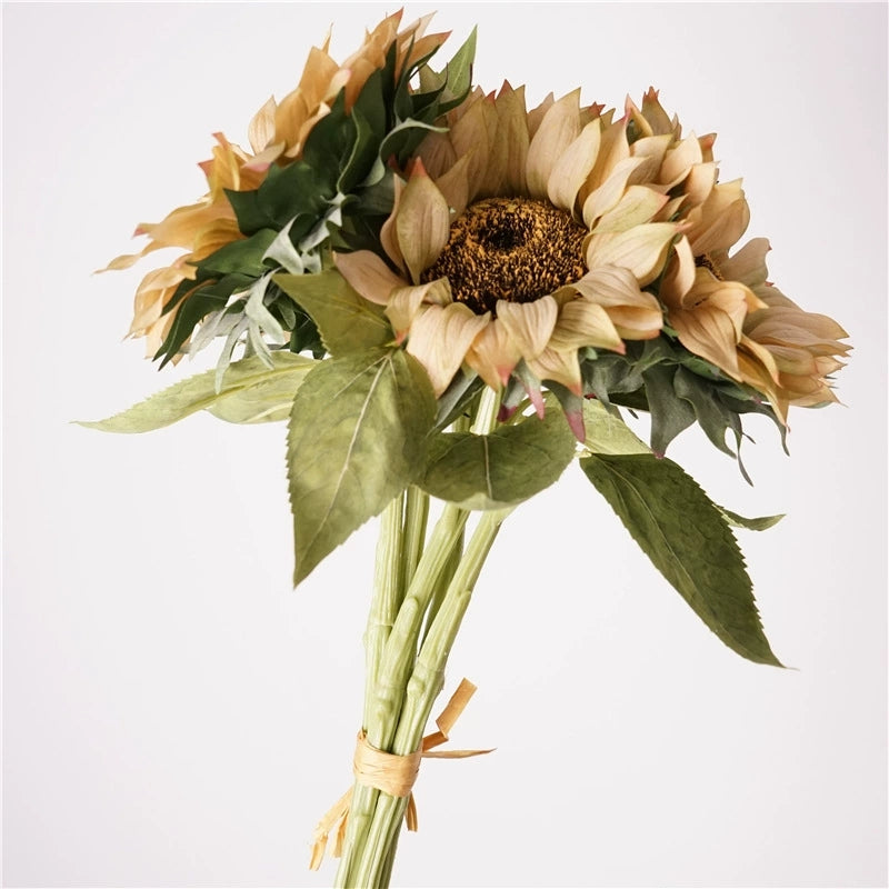 003Rustic Style 5-Stem Bundled Artificial Sunflowers, Fake Sunflower Stems for Floral Arrangement, Floor Decor Ornaments for Shops & Hotels