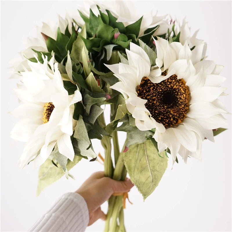 003Rustic Style 5-Stem Bundled Artificial Sunflowers, Fake Sunflower Stems for Floral Arrangement, Floor Decor Ornaments for Shops & Hotels