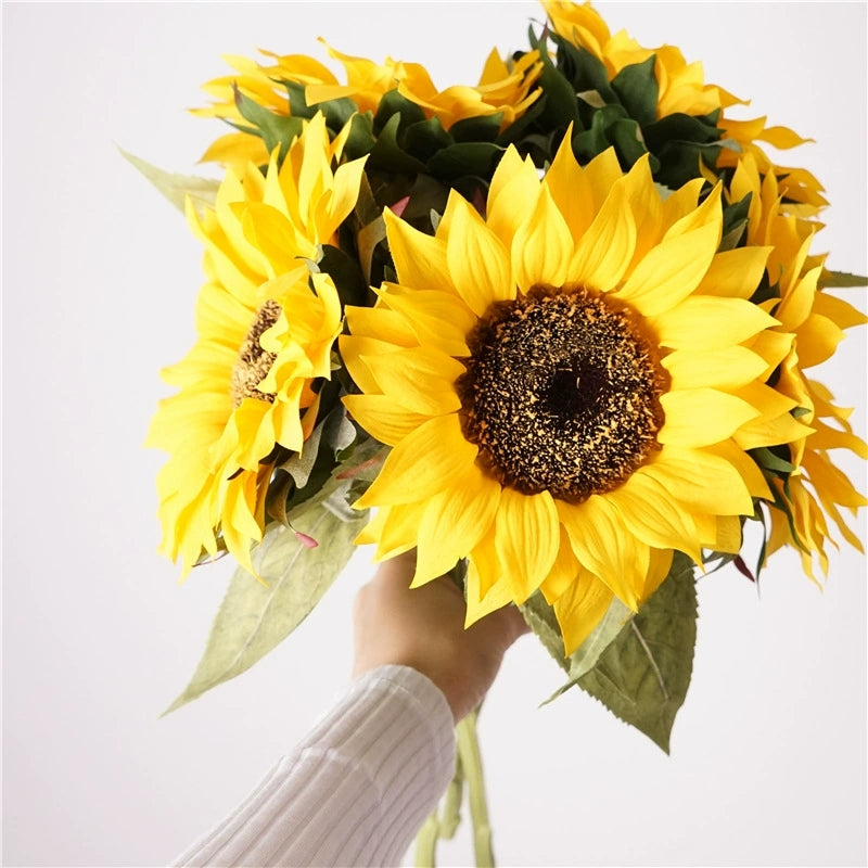003Rustic Style 5-Stem Bundled Artificial Sunflowers, Fake Sunflower Stems for Floral Arrangement, Floor Decor Ornaments for Shops & Hotels