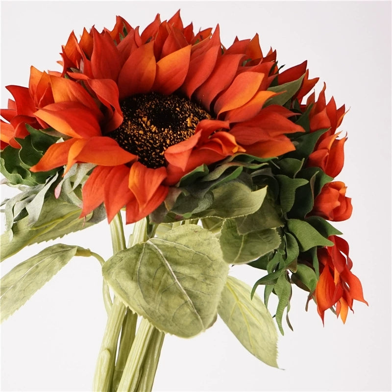 003Rustic Style 5-Stem Bundled Artificial Sunflowers, Fake Sunflower Stems for Floral Arrangement, Floor Decor Ornaments for Shops & Hotels