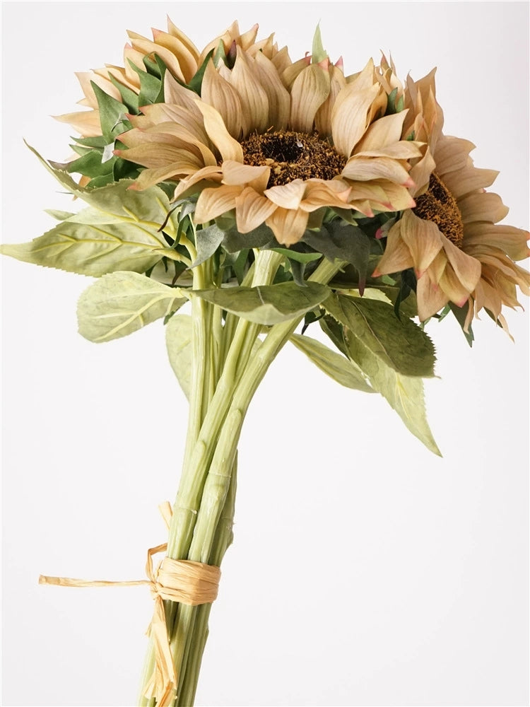 003Rustic Style 5-Stem Bundled Artificial Sunflowers, Fake Sunflower Stems for Floral Arrangement, Floor Decor Ornaments for Shops & Hotels