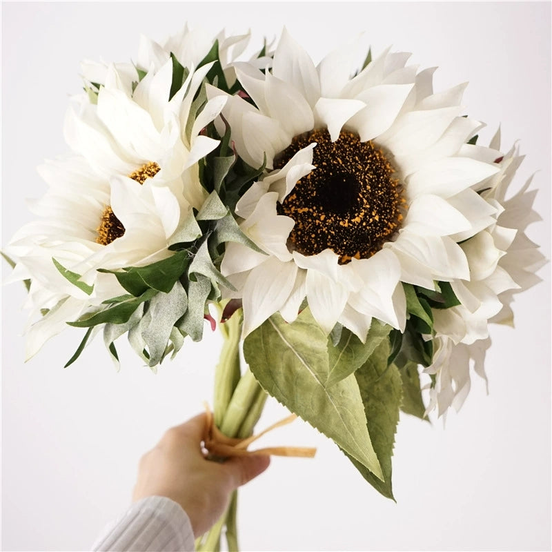 003Rustic Style 5-Stem Bundled Artificial Sunflowers, Fake Sunflower Stems for Floral Arrangement, Floor Decor Ornaments for Shops & Hotels