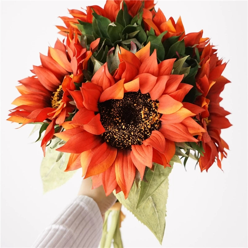 003Rustic Style 5-Stem Bundled Artificial Sunflowers, Fake Sunflower Stems for Floral Arrangement, Floor Decor Ornaments for Shops & Hotels