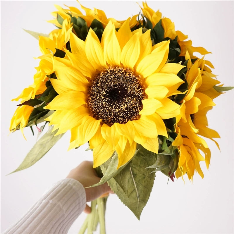 003Rustic Style 5-Stem Bundled Artificial Sunflowers, Fake Sunflower Stems for Floral Arrangement, Floor Decor Ornaments for Shops & Hotels