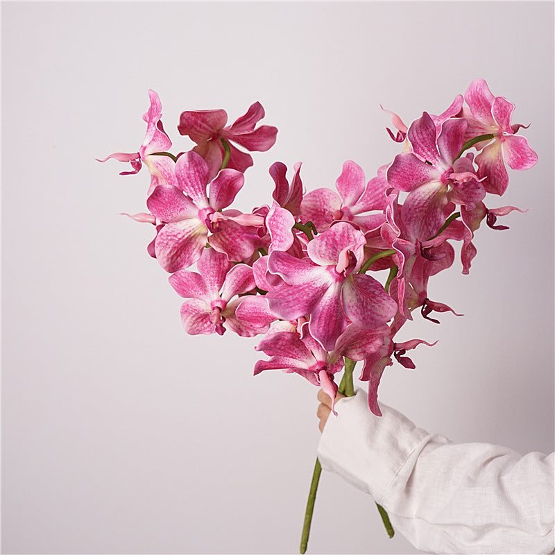 006Premium Artificial 7-Stem Vanda Orchids, Silk Fake Flowers for Vase Arrangements, Potted Tabletop & Home Decor Ornaments