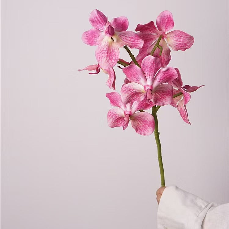 006Premium Artificial 7-Stem Vanda Orchids, Silk Fake Flowers for Vase Arrangements, Potted Tabletop & Home Decor Ornaments