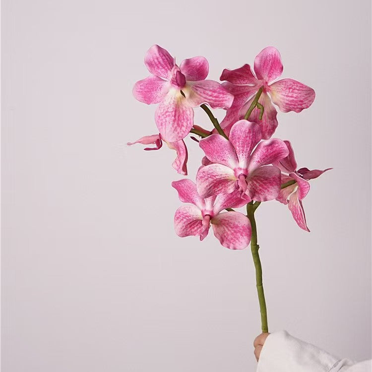 006Premium Artificial 7-Stem Vanda Orchids, Silk Fake Flowers for Vase Arrangements, Potted Tabletop & Home Decor Ornaments
