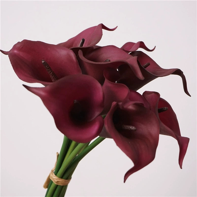 007Real-Touch Calla Lily Bouquets, Mini Bundled Artificial Calla Lilies, Wedding Bridal Bouquet Floral Decor
